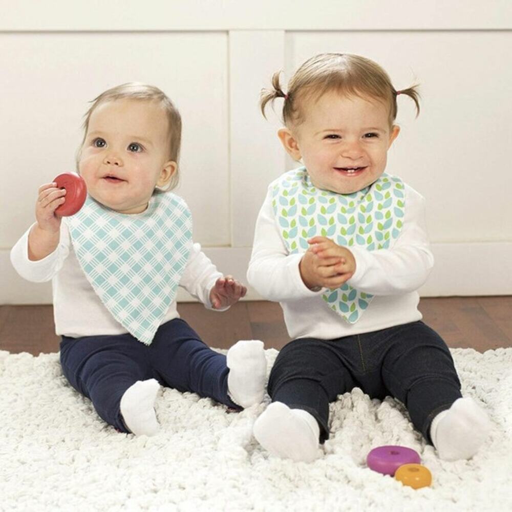 JJ Cole 2 Pack Bandana Bibs Blue Green Adjustable Snap Cotton Baby NEW Modern